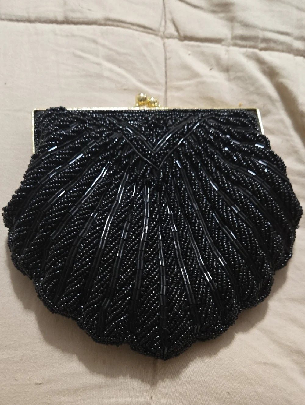 Black Beaded Shell Evening Bag - Women's Shoulder Clutch
